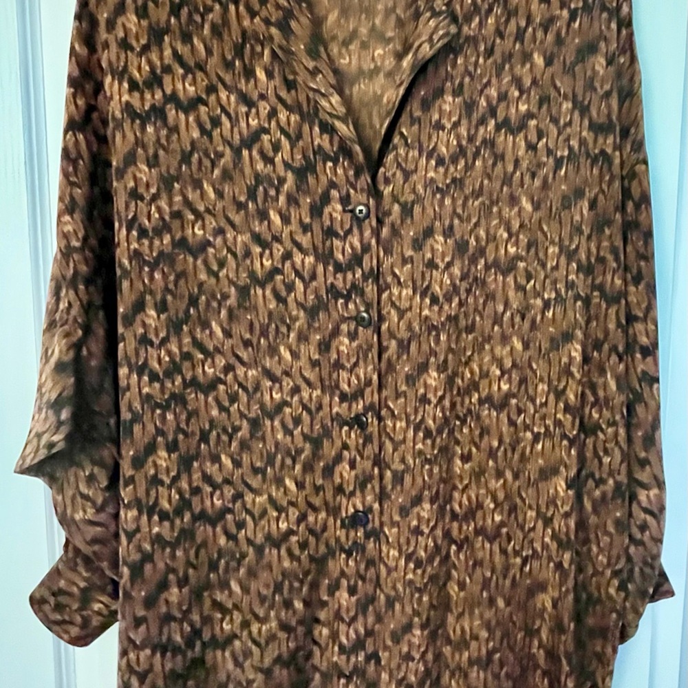 Ellen Tracy Brown Patterned Blouse